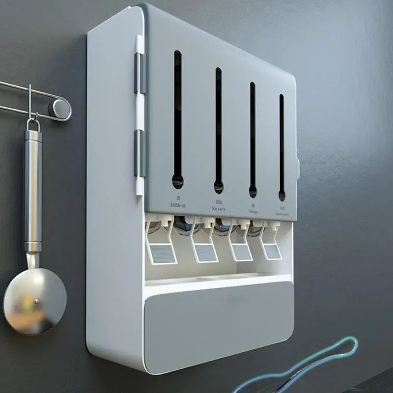 Wall-mounted Kitchen Shelf Spice Rack, Multi-functional Condiment Storage Box No Punching Seasoning Box, High Capacity