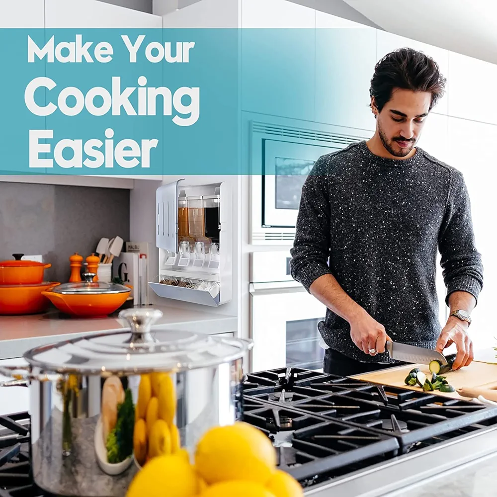 Wall-mounted Kitchen Shelf Spice Rack, Multi-functional Condiment Storage Box No Punching Seasoning Box, High Capacity