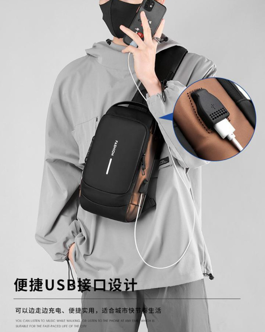 *High Quality Waterproof Anti theft Cross bag with USB port... available in 2colors posted...