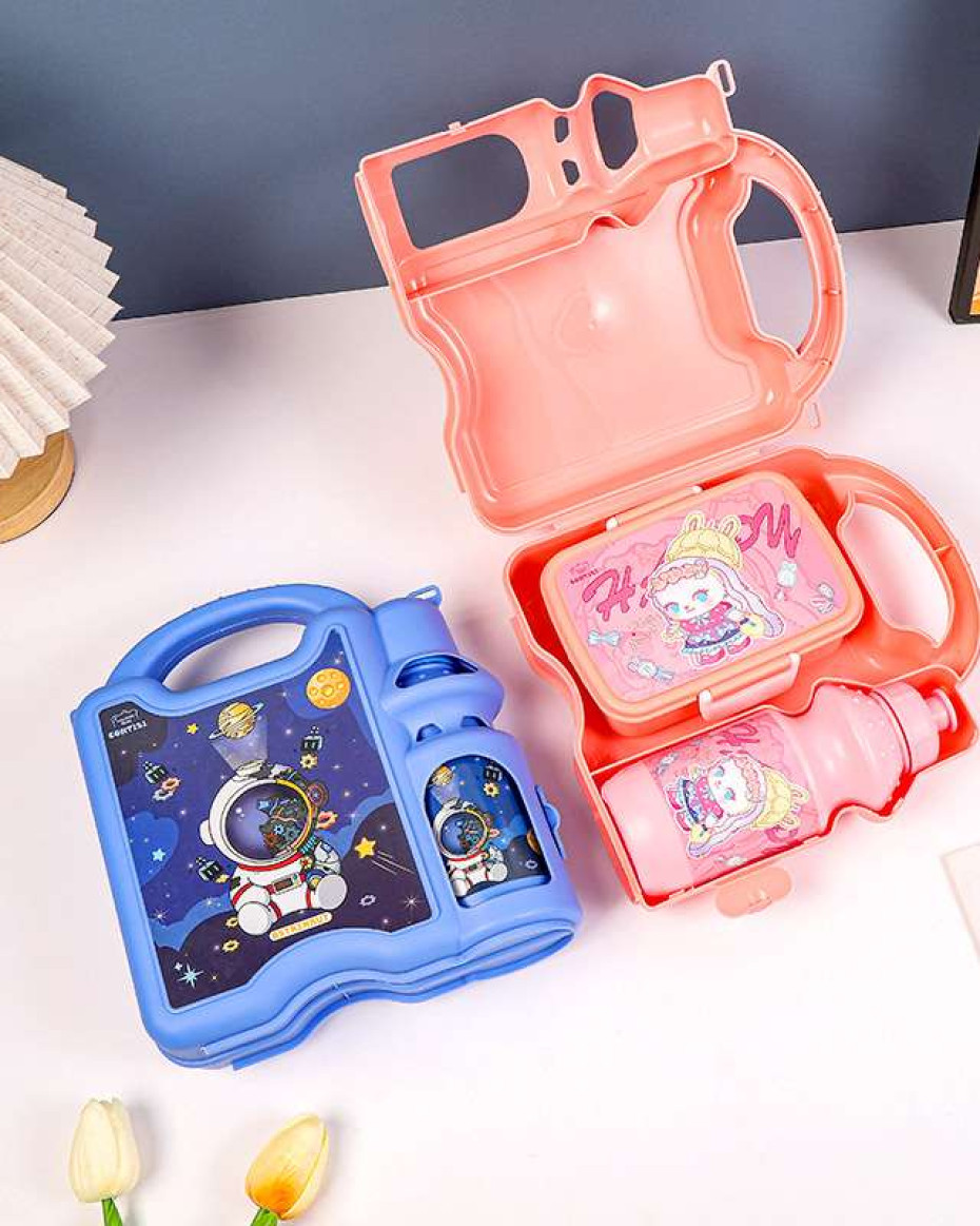 *Portable Compartment Children Disney Cartoons Bento Lunch Box Set