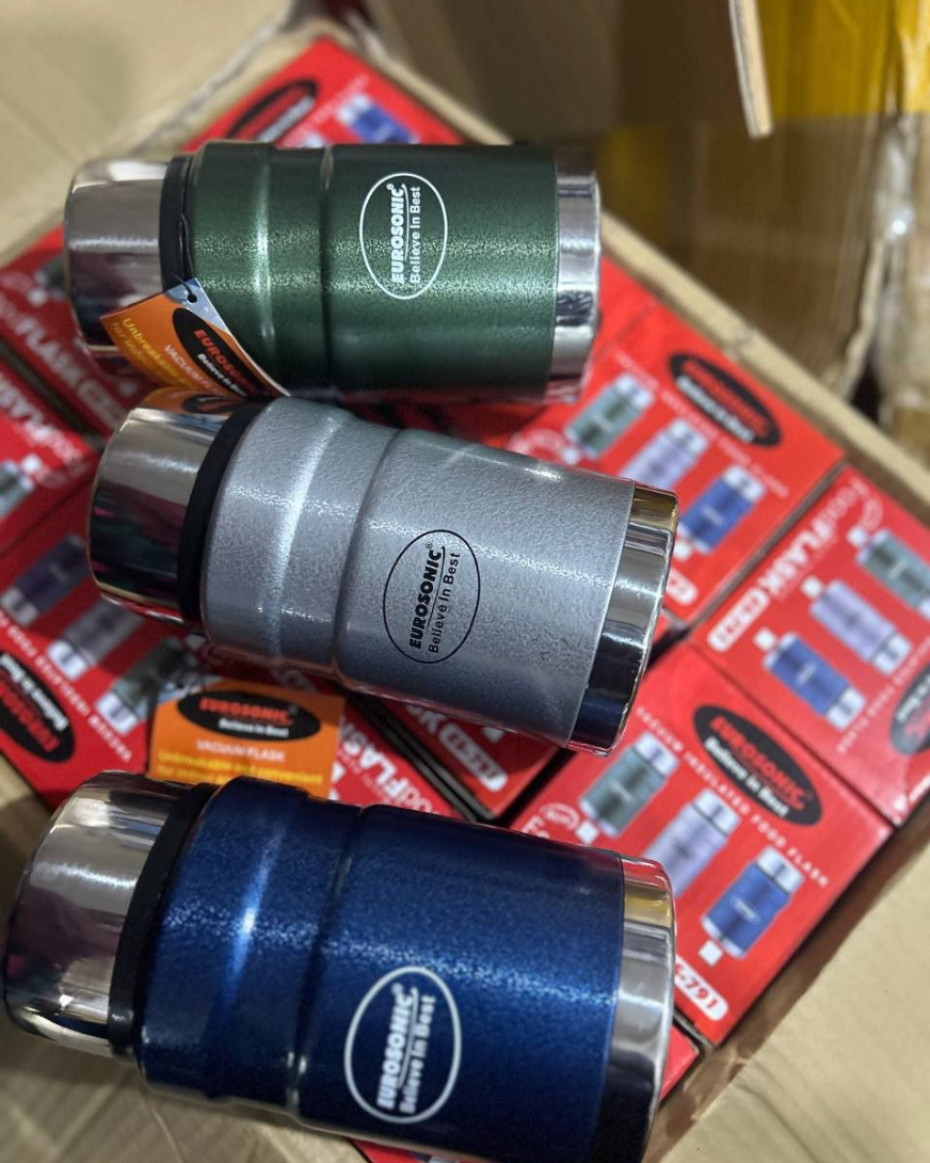 *750MLS QUALITY HOT & COLD STAINLESS FOOD FLASK WITH SPOON& CARRIER BAG....