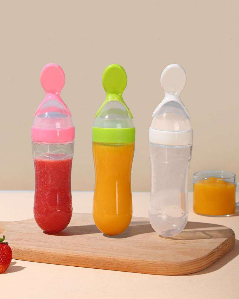 *Design 2 Silicone Baby Spoon Feeding Bottle...For Supplement Children Rice Paste Cute Soft Non-slip for kids...*