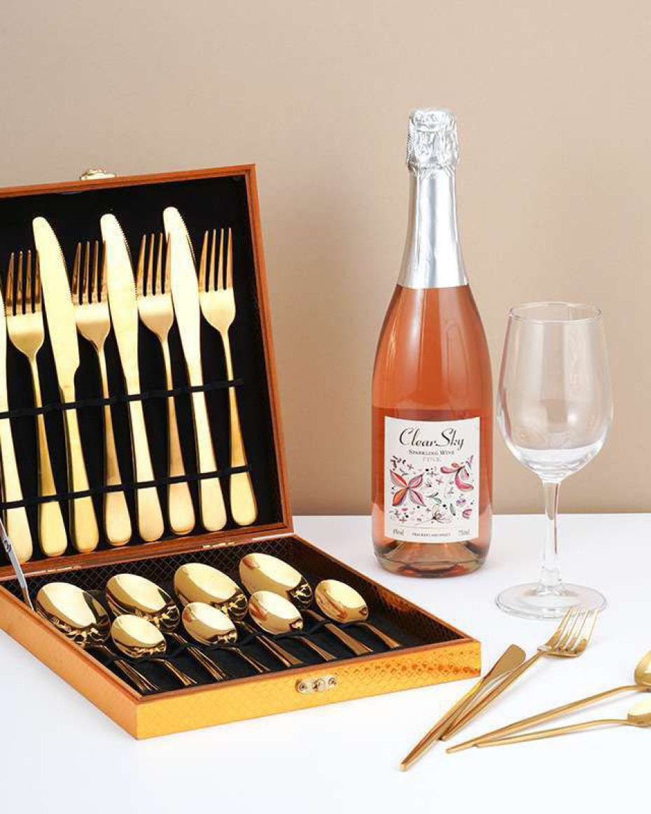 *12PCS Quality Steel Cutlery Fork Spoon Knife Set Dinnerware Tableware in Gold box..*