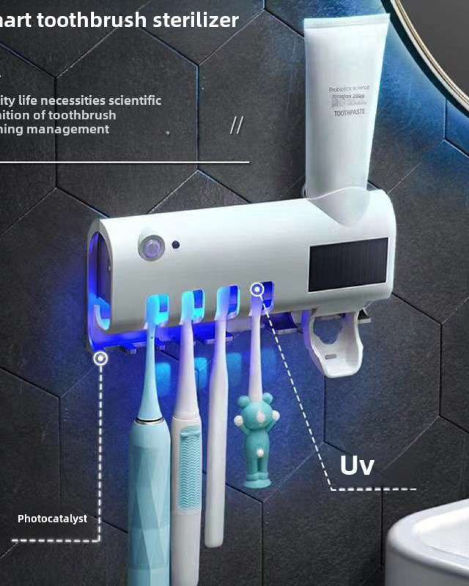 *ULTRAVIOLET TOOTHBRUSH STERILIZER/DISINFECTANT + TOOTHPASTE DISPENSER