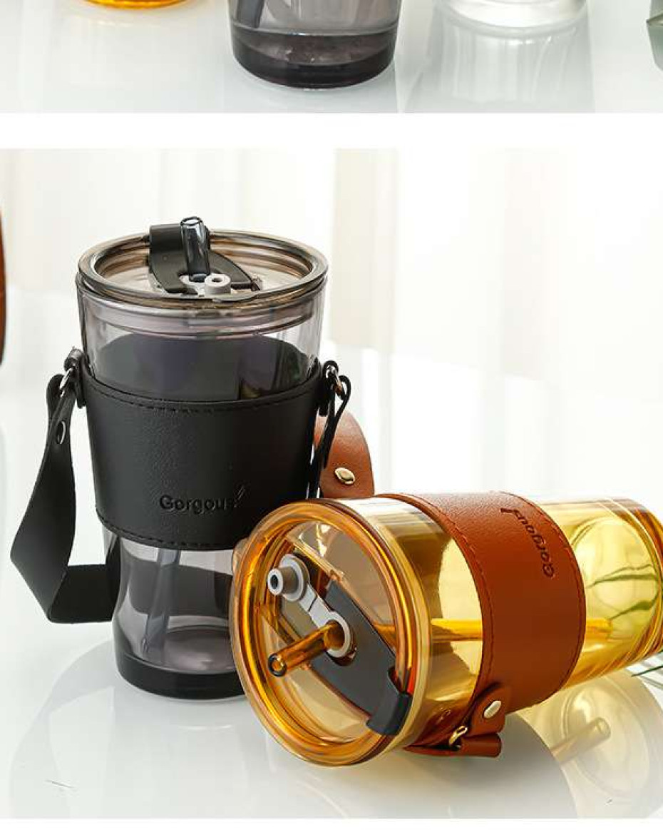 *Durable Glass Sip Cup with Straw,Cover & Handle