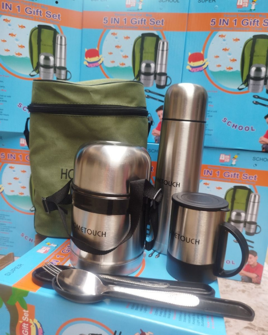 *5 in 1 BACK TO SCHOOL FLASK SET....* STAINLESS STEEL VACUUM FLASK STAINLESS STEEL