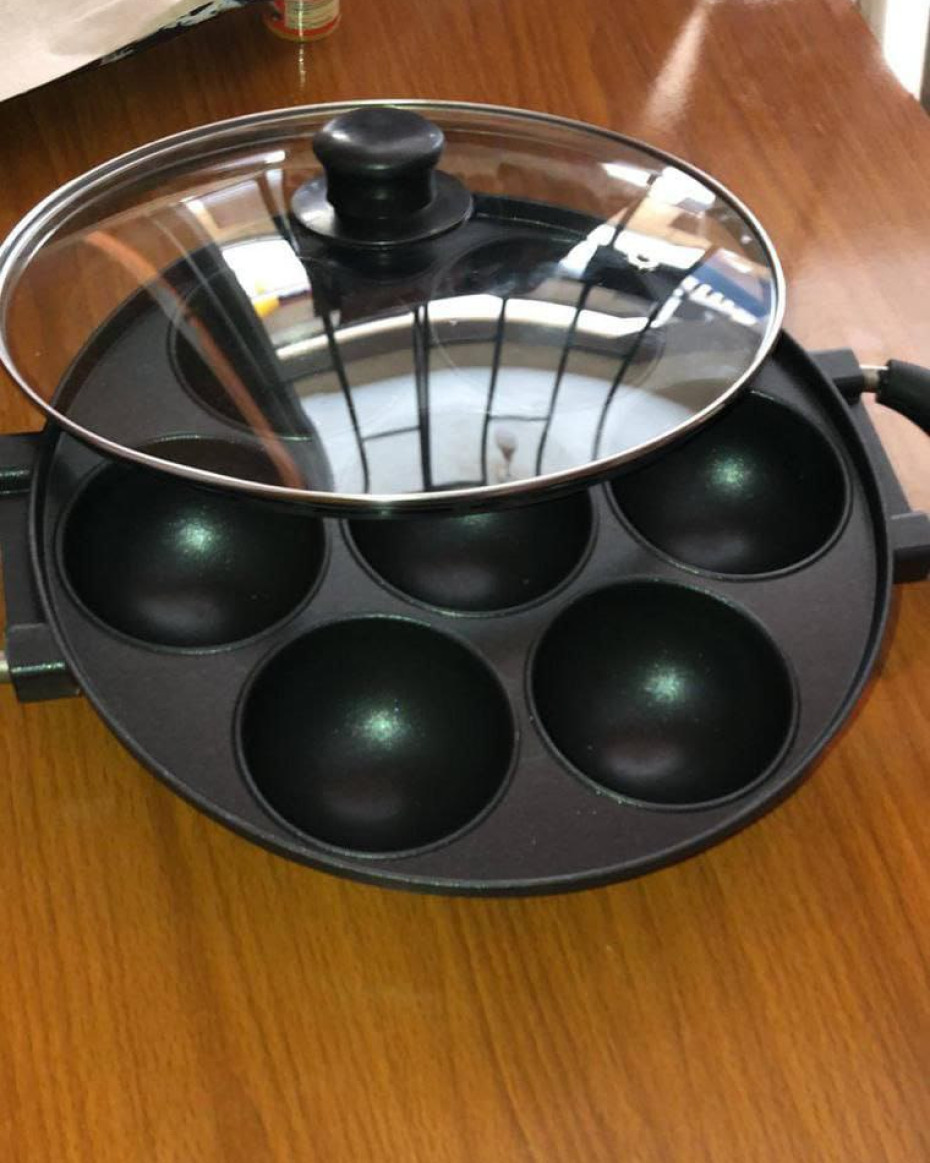 *7HOLES ROUND SHAPE NON STICK MASA PAN WITH GLASS LID/COVER