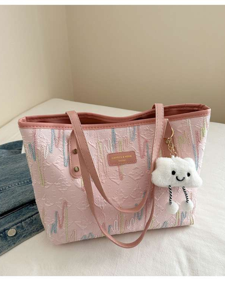 *STRIPED QUALITY CLOUD TOTE BAG WITH TEDDY CHARMS