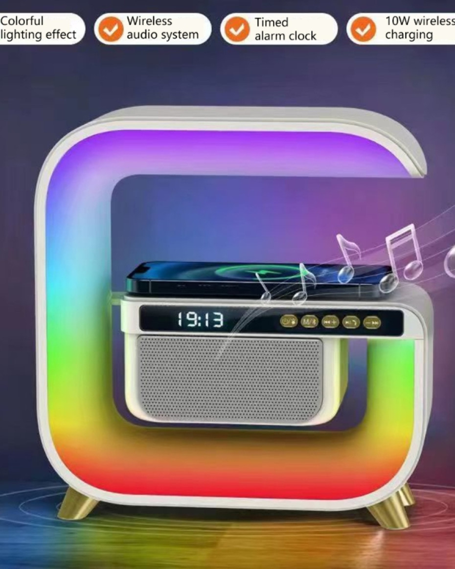 *MULTIFUNCTIONAL WIRELESS SMART CHARGER/BLUETOOTH SPEAKER/ALARM CLOCK & RGB LIGHT (MEDIUM SIZE).