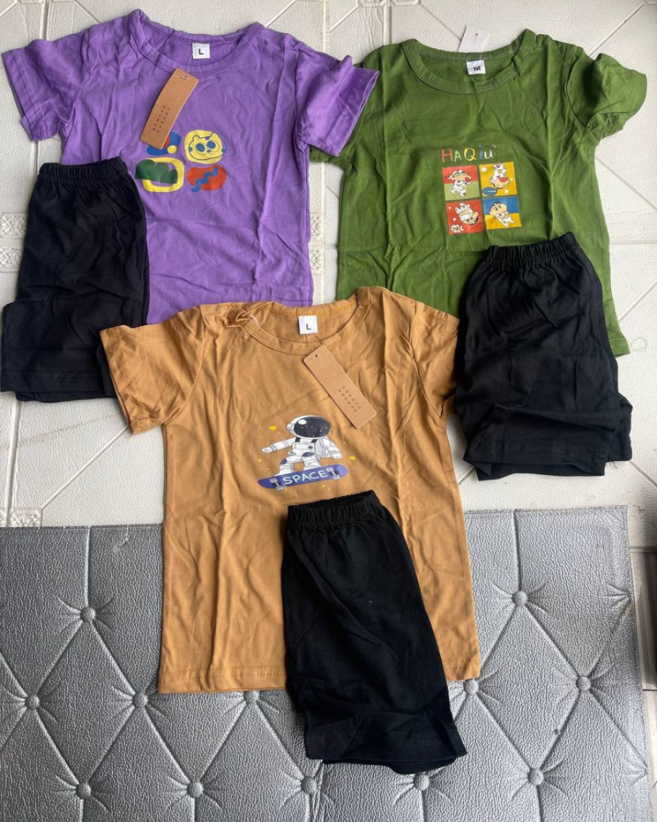 2PCs Unique Quality Character Polo Short Kids Set...Available in 5colours...