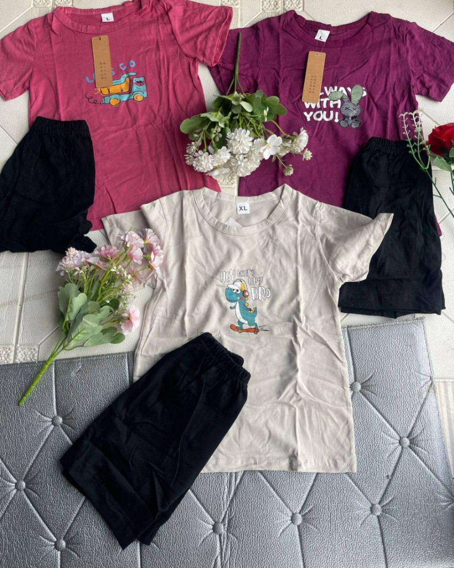 2PCs Unique Quality Character Polo Short Kids Set...Available in 5colours..