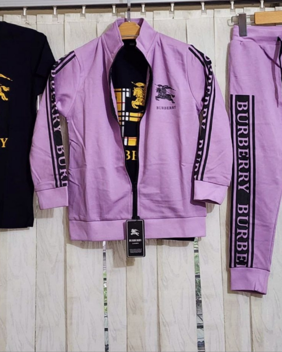 HIGH QUALITY UNIQUE BURBERRY 3 IN 1 SET TROUSER JACKET AND TOP.... PURPLE