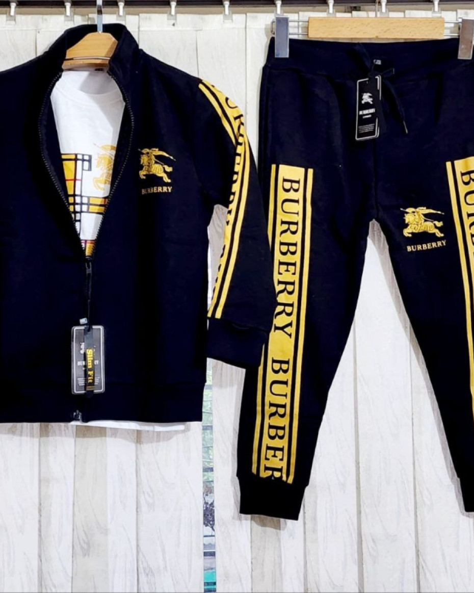 HIGH QUALITY UNIQUE BURBERRY 3 IN 1 SET TROUSER JACKET AND TOP. BLACK