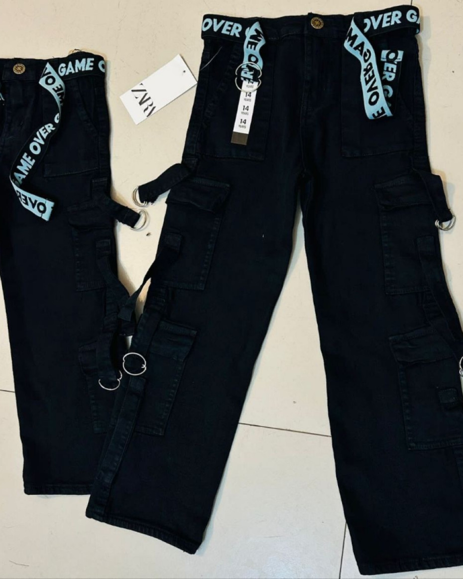 Quality Zara Unisex Multi Pocket Cargo Jeans... BLACK