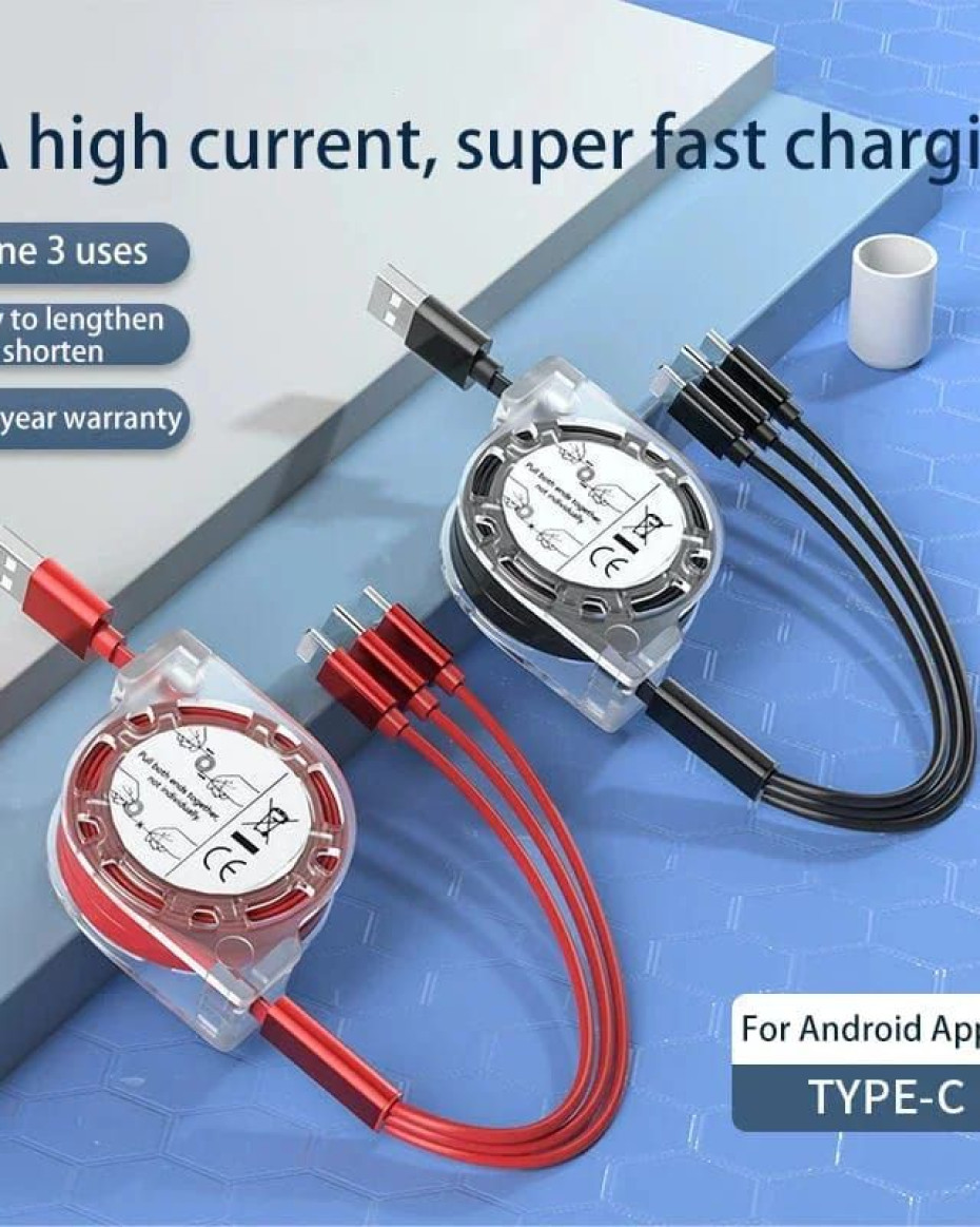 *3IN1 SUPERFAST RETRACTABLE CHARGING CORDS...:/pc.. /from 5pcs*. 📌Includes Type C,Iphone/Apple and Android cords. 📌Superfast and Portable