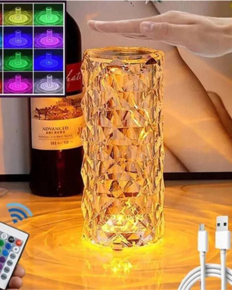 *RECHARGEABLE DIAMOND CRYSTAL RGB MULTI COLORED TABLE BED SIDE LAMP...