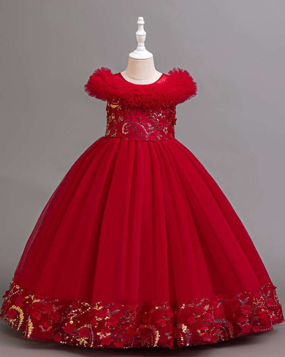 HIGH QUALITY BERVERLY RUFFLE BALL GOWN WITH SEQUINS RED