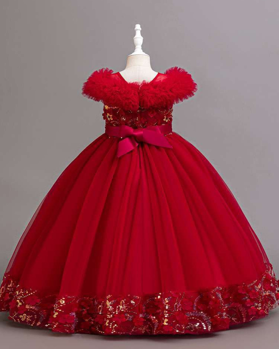 HIGH QUALITY BERVERLY RUFFLE BALL GOWN WITH SEQUINS RED