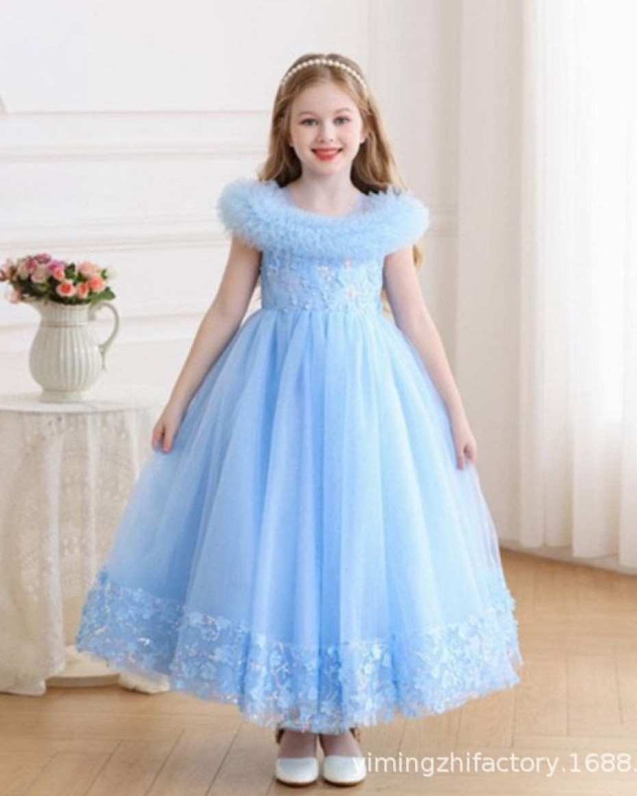 HIGH QUALITY BERVERLY RUFFLE BALL GOWN WITH SEQUINS COLORSSKY BLUE