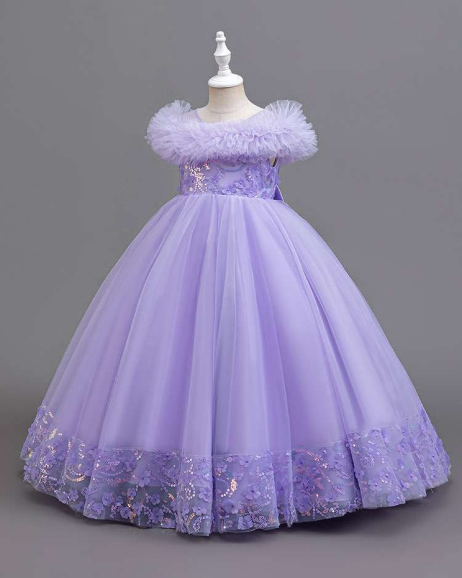 HIGH QUALITY BERVERLY RUFFLE BALL GOWN WITH SEQUINS LILAC