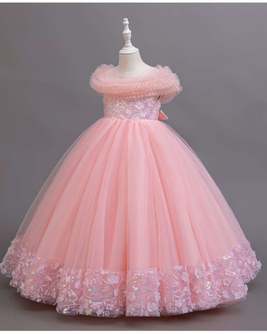 HIGH QUALITY BERVERLY RUFFLE BALL GOWN WITH SEQUINSPeach