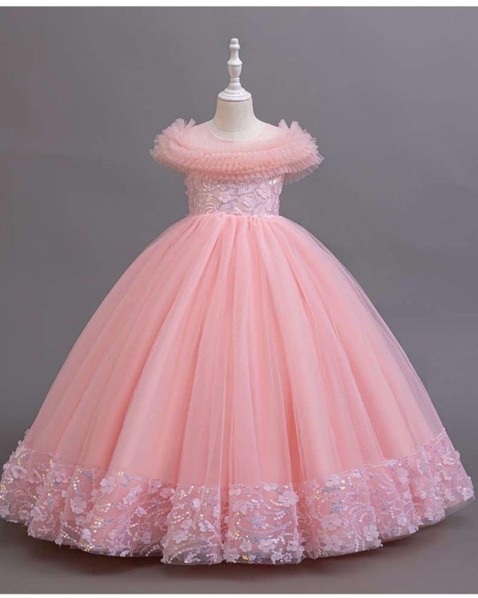 HIGH QUALITY BERVERLY RUFFLE BALL GOWN WITH SEQUINSPeach
