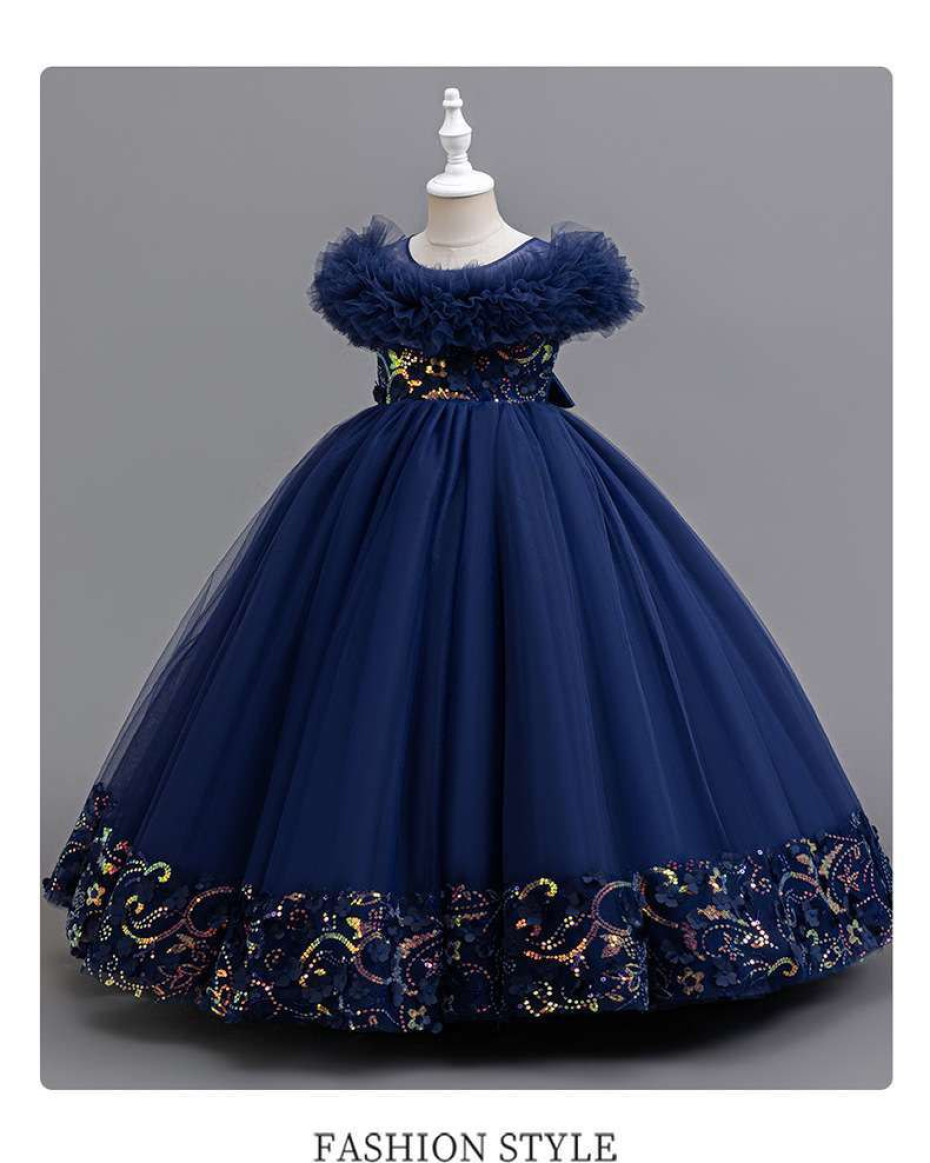 HIGH QUALITY BERVERLY RUFFLE BALL GOWN WITH SEQUINS Navy BlueV