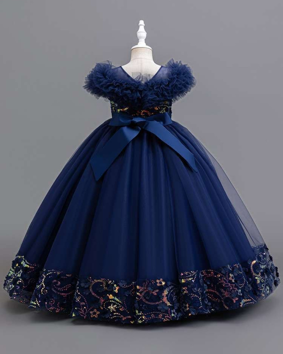 HIGH QUALITY BERVERLY RUFFLE BALL GOWN WITH SEQUINS Navy BlueV