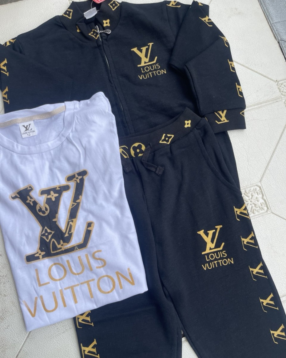 HIGH QUALITY UNIQUE LV DESIGNER 3 IN 1 SET TROUSER JACKET AND TOP.... BLACK