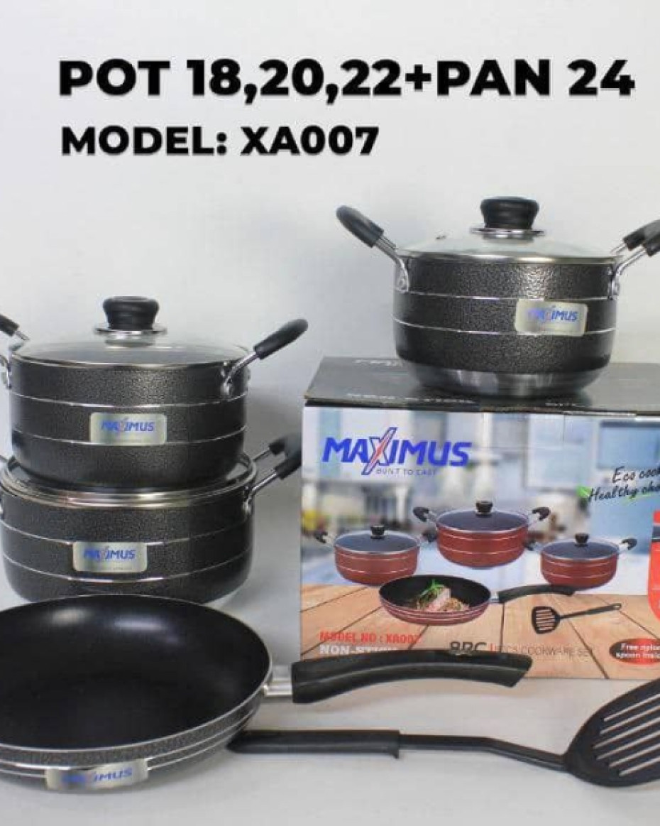 *XA007 HIGH QUALITY NON STICK 8SET POT,FRYPAN & SPOON WITH GLASS COVER.