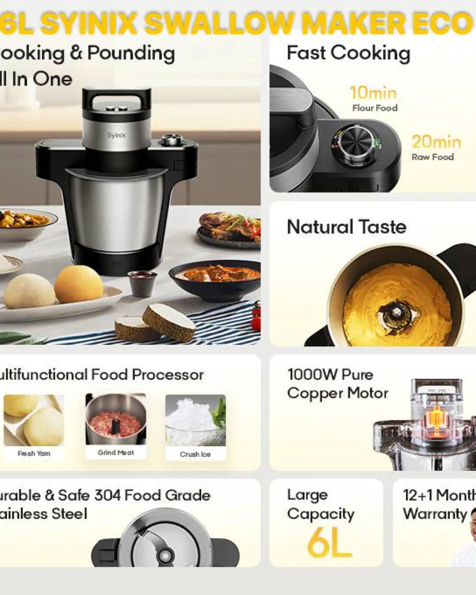 *6L SYNIX MULTIFUNCTIONAL COOKING & POUNDING SWALLOW MAKER
