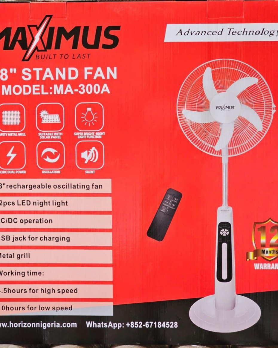 *18 INCHES MAXIMUS RECHARGEABLE STANDING FAN WITH REMOTE CONTROL....