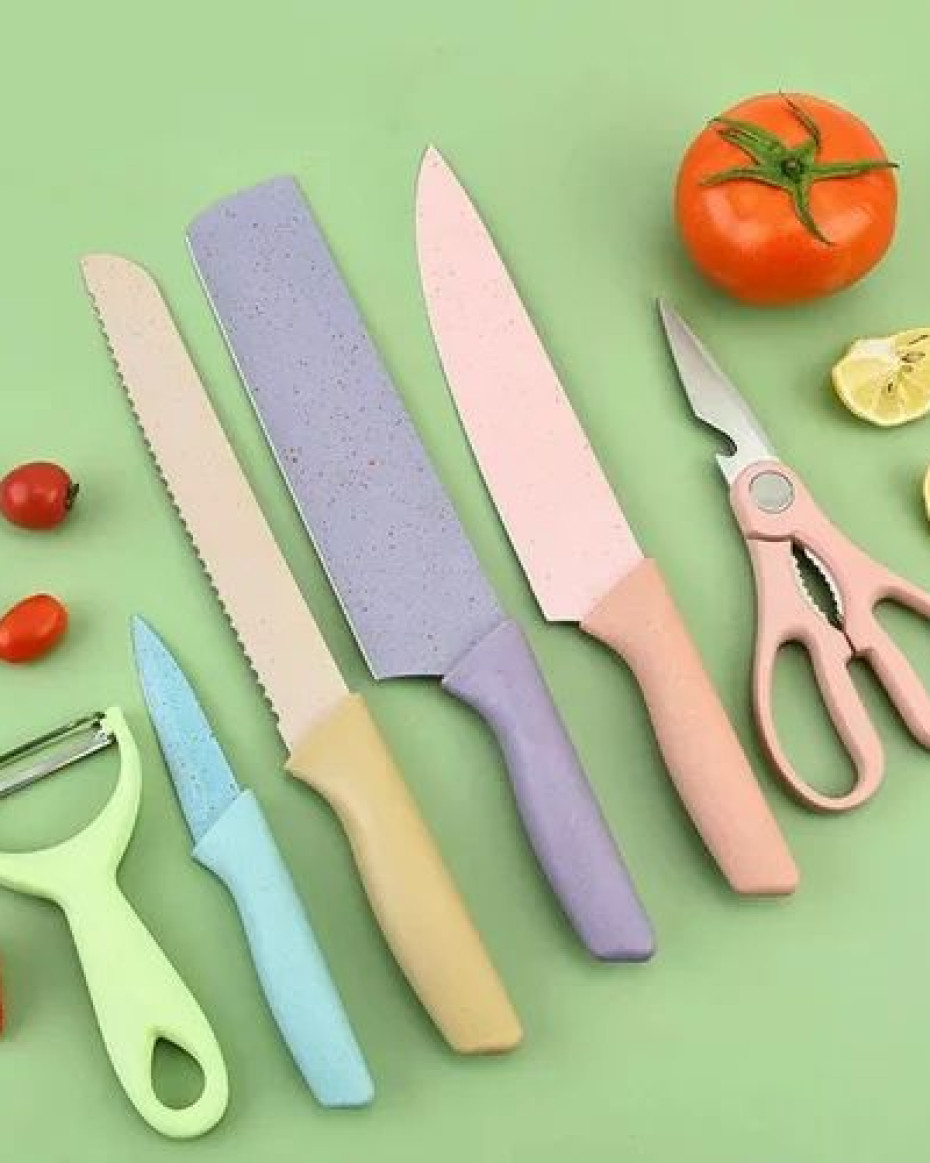 BIGGER SIZE COLOURFUL 6IN 1 STAINLESS STEEL CORRUGATED KNIFE SET