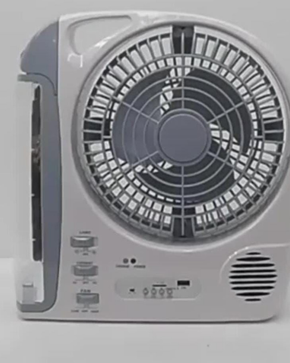 SUPER QUALITY MULTIFUNCTIONAL WIDE 8 INCHES EUROSONIC RECHARGEABLE TABLE FAN With LED LIGHT CHARGER.