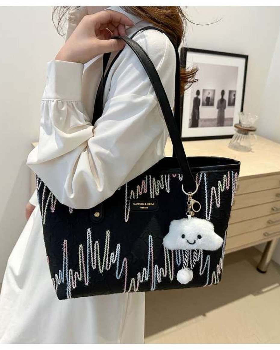 *STRIPED QUALITY CLOUD TOTE BAG WITH TEDDY CHARMS