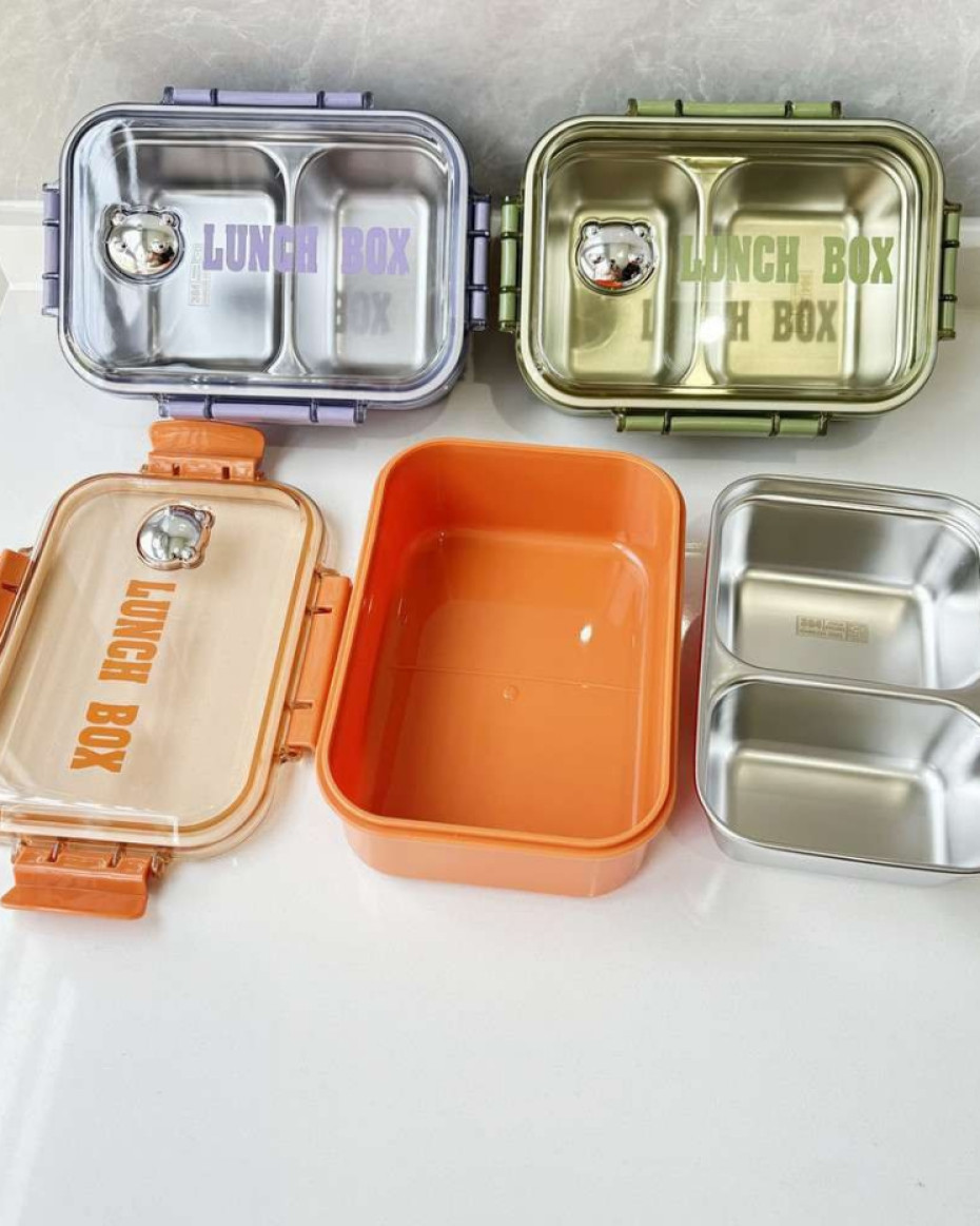 *BIG 2PARTITIONED STAINLESS() HOT & COLD LUNCH/SNACKS BOX WITH SPOON...