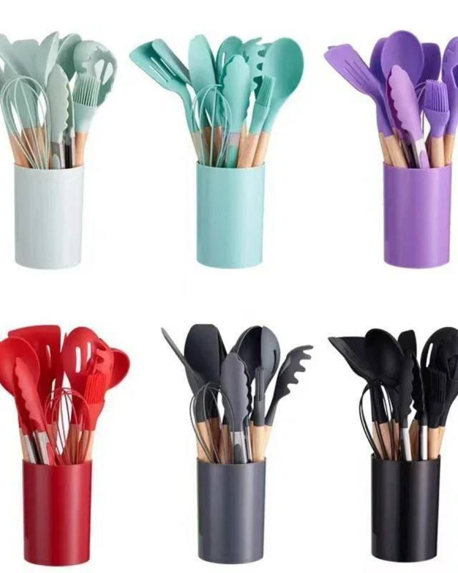 KITCHEN SILICONE SPOON COOKING NONSTICK SET.