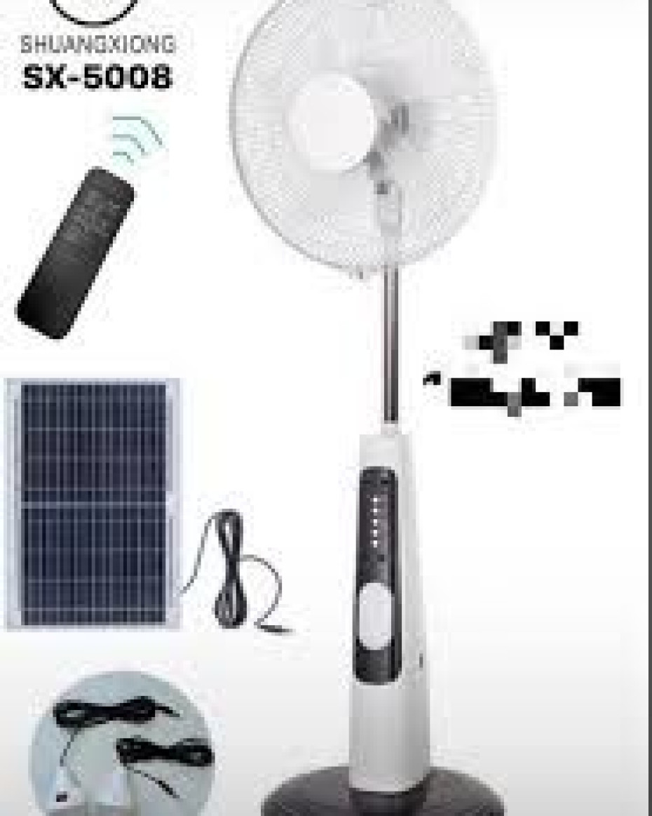 16 INCHES SX RECHARGEABLE STANDING FAN WITH SOLAR PANEL2SETS OF BULBS REMOTE CONTROL - HIGH SPEED.