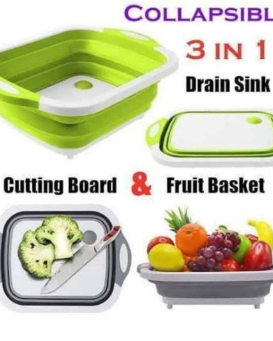 *3in1 COLLAPSIBLE SILICON CUTTING BOARD/DRAINK SINK/FRUIT BASKET