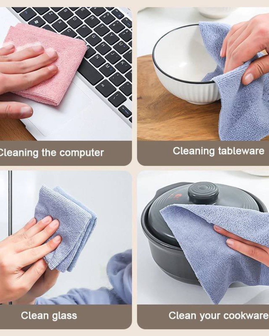 *20PCS/Box Microfiber Towel Absorbent Kitchen Cleaning Dishcloth Non-stick Oil Dish Rags Napkins Tableware Home Cleaning Towels