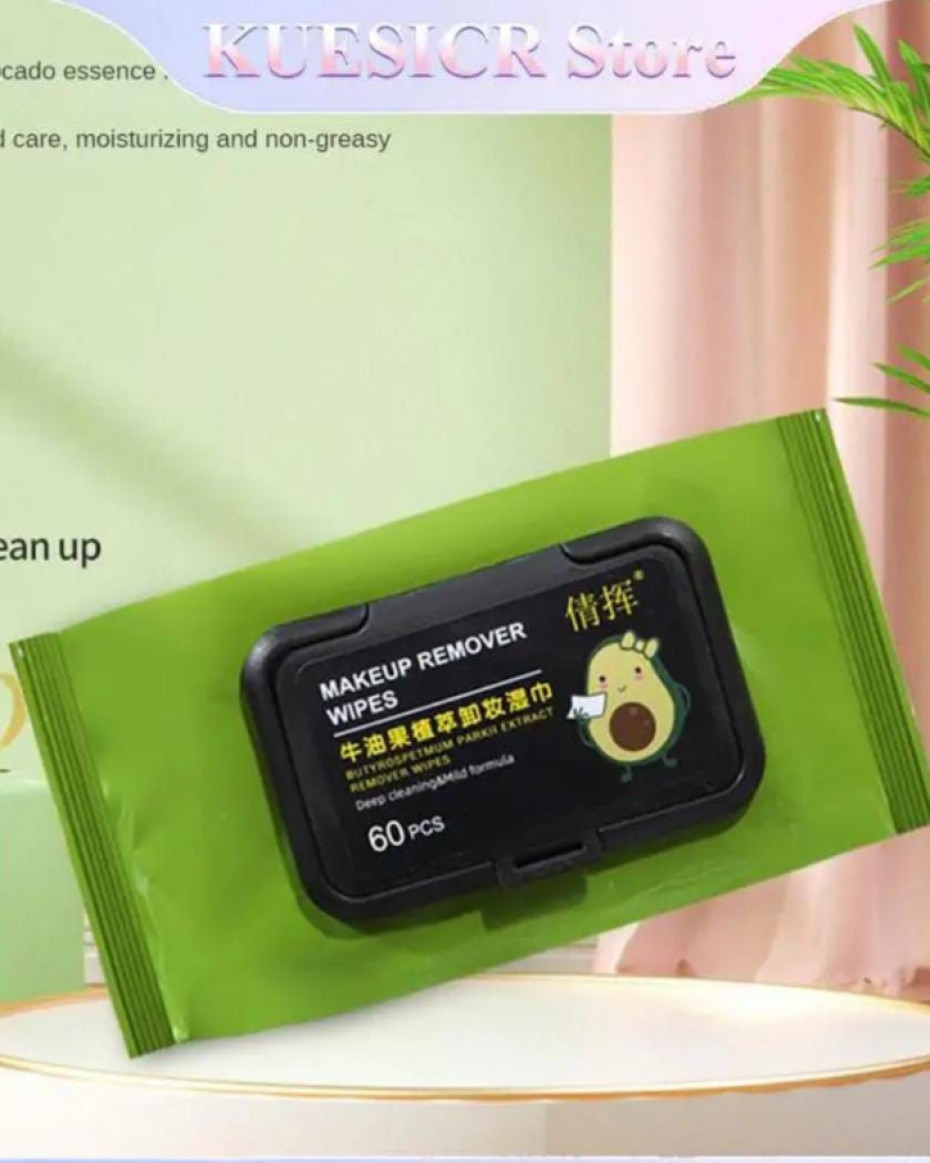 Avocado Deep Wipes 60pcs Avocado makeup remover wipes for deep cleansing of eyes, lips and faces tissue.