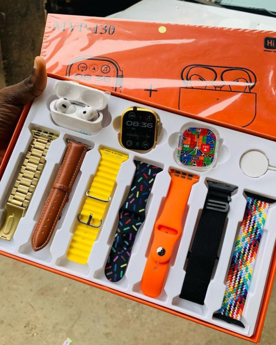 *QUALITY MVP- SMART WATCH With (7 DIFFERENT UNIQUE STRAP)EARPOD,RUBBER SCREEN PROTECTOR..