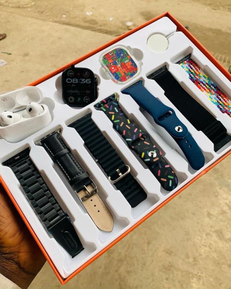 *QUALITY MVP- SMART WATCH With (7 DIFFERENT UNIQUE STRAP)EARPOD,RUBBER SCREEN PROTECTOR..