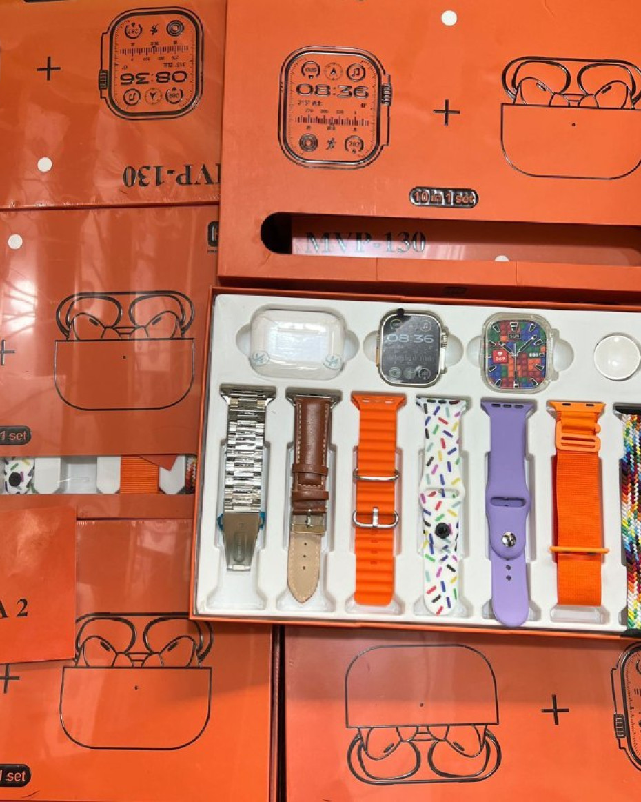 *QUALITY MVP- SMART WATCH With (7 DIFFERENT UNIQUE STRAP)EARPOD,RUBBER SCREEN PROTECTOR..