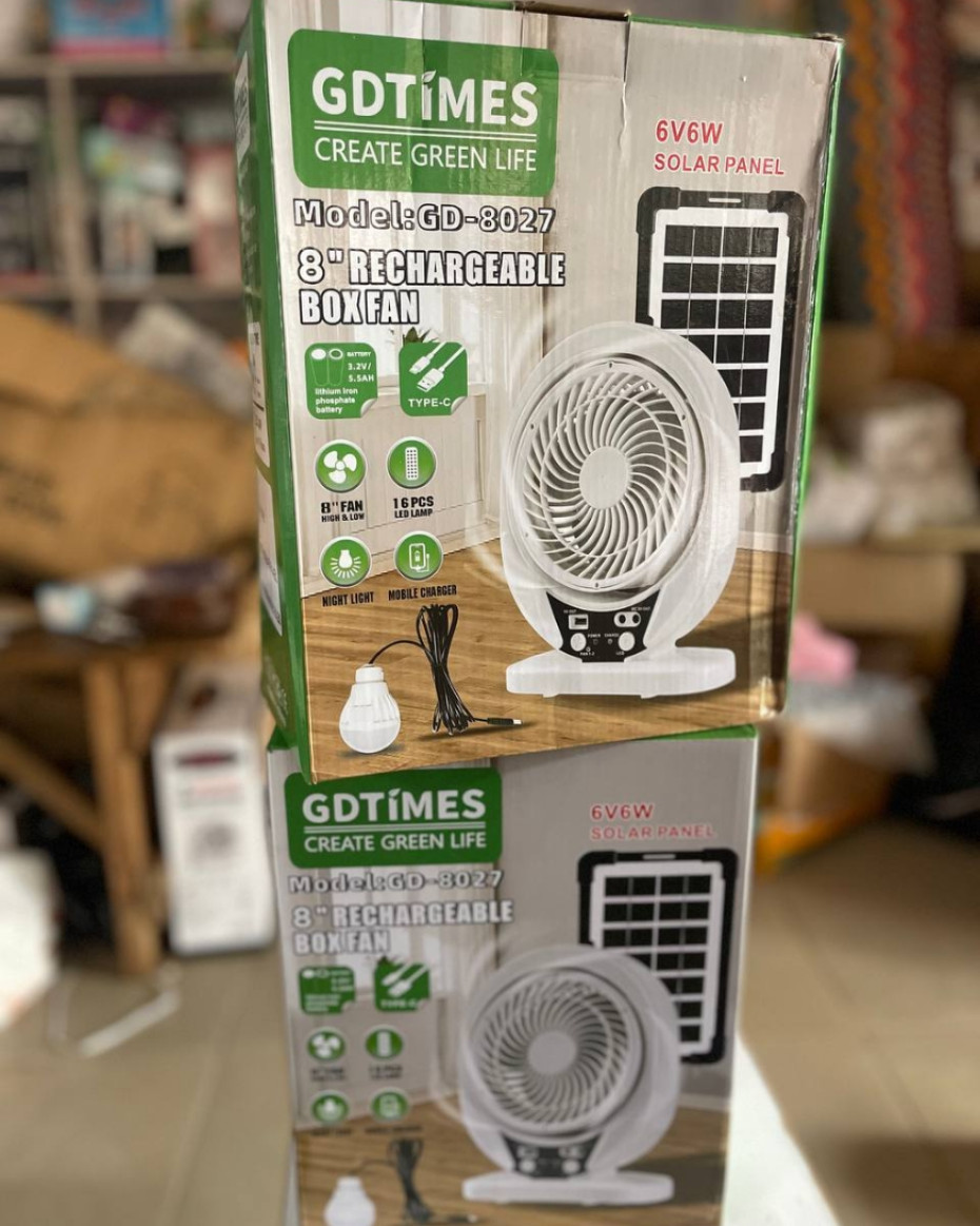 8INCH SOLARELECTRIC RECHARGEABLE MULTIFUNCTIONAL ROTATING FAN WITH SOLAR PANEL BULB