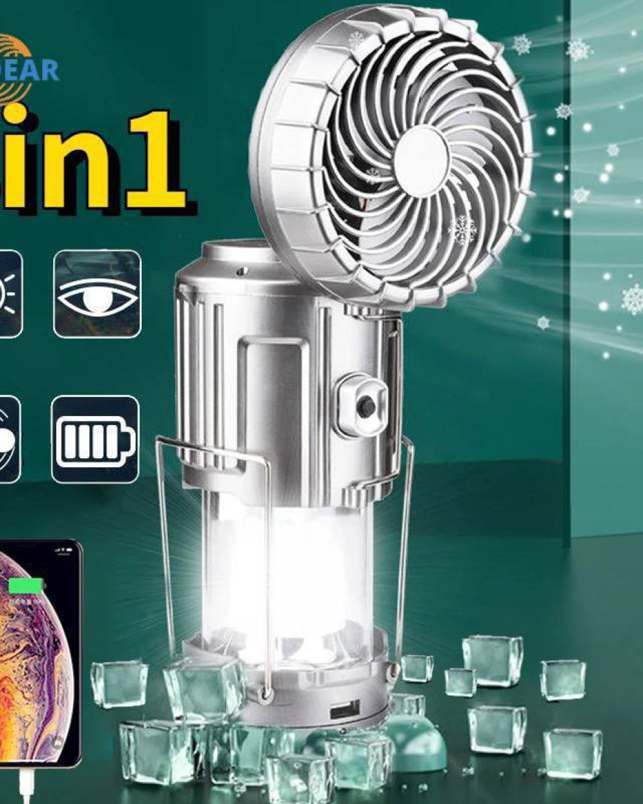 *LED Solar Camping Lights Portable with Fan Solar Charge Rechargeable Night Light Hanging in tents..