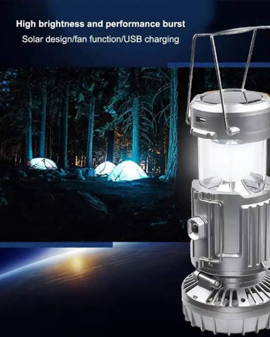 *LED Solar Camping Lights Portable with Fan Solar Charge Rechargeable Night Light Hanging in tents..