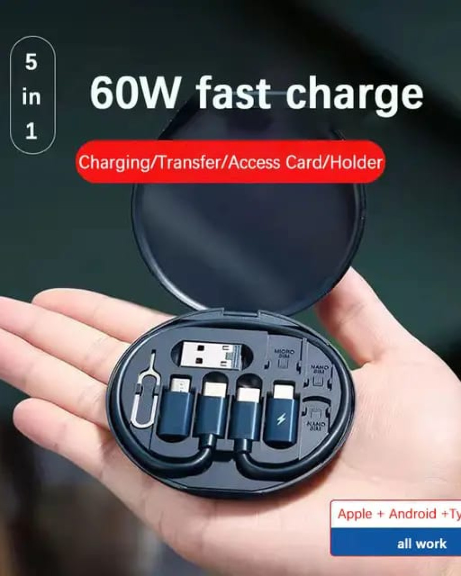 *5in1 Multifunctional Mobile Phone 60W Fast Charging Data Cable Set Storage