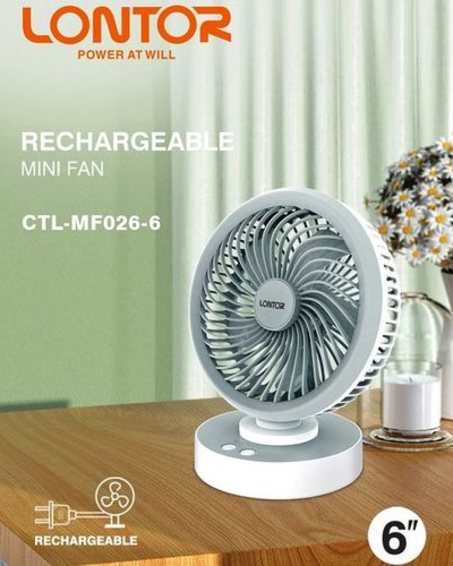 *6 INCHES DURABLE RECHARGEABLE ROTATING FAN.